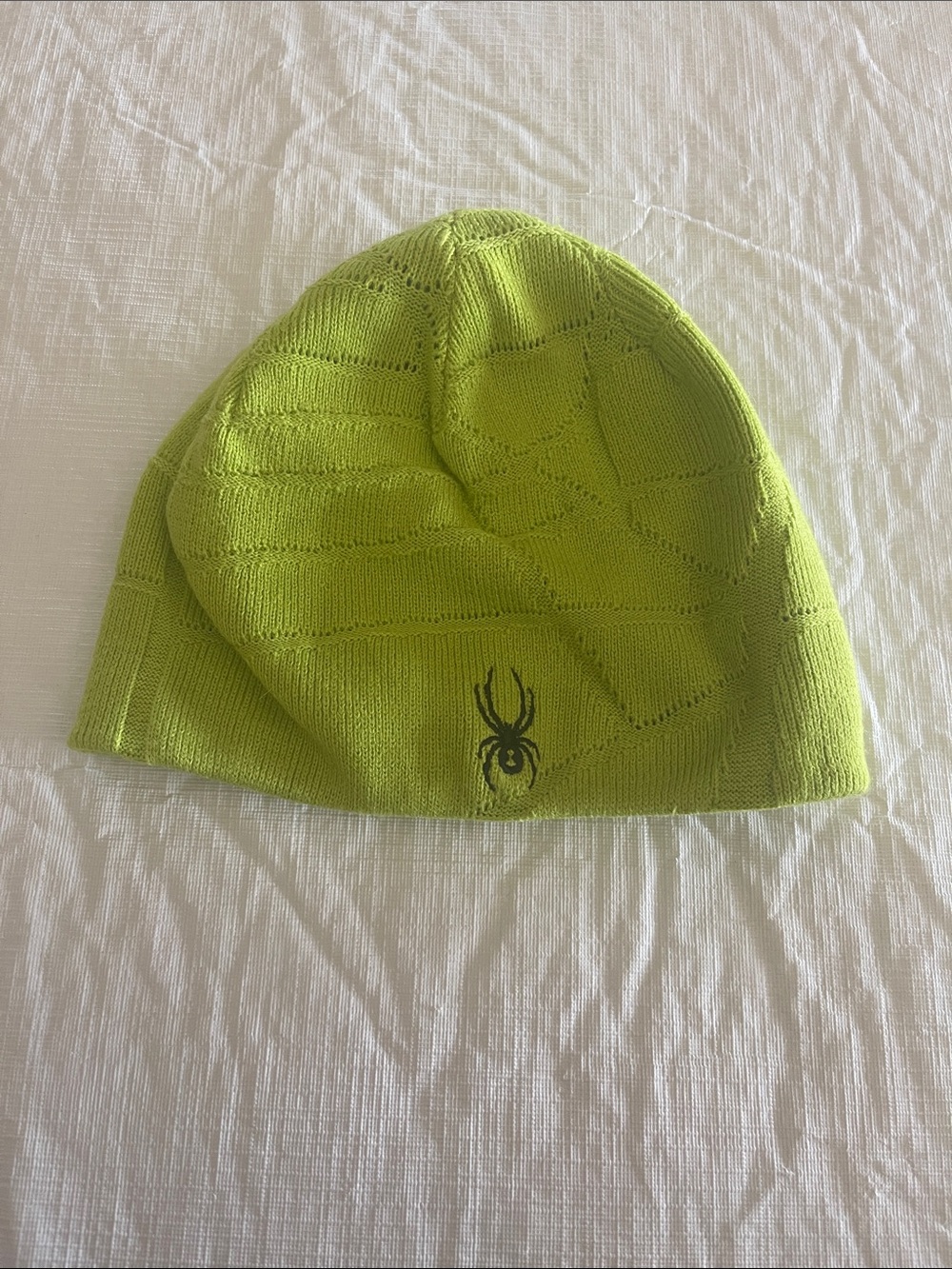 Spyder Lime Knit Beanie with Spider Logo Unisex OS Like New